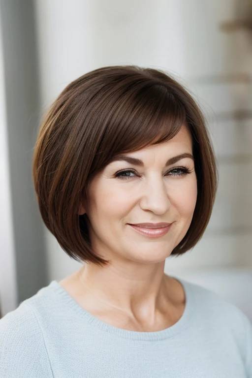 A woman over 50 with a rounded bob, showcasing a polished and sophisticated look