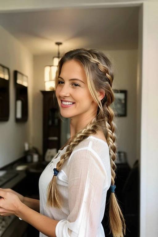 A woman over 50 with boho braids, creating a relaxed and stylish appearance