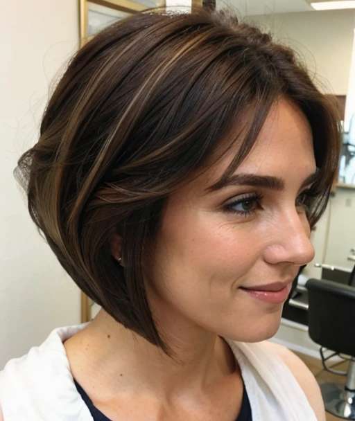 Bob with Balayage Highlights Hairstyle for Women Over 50 with Fine Hair