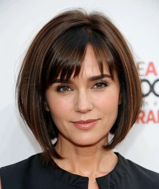 Chin Length Angled Bob with Full Bangs