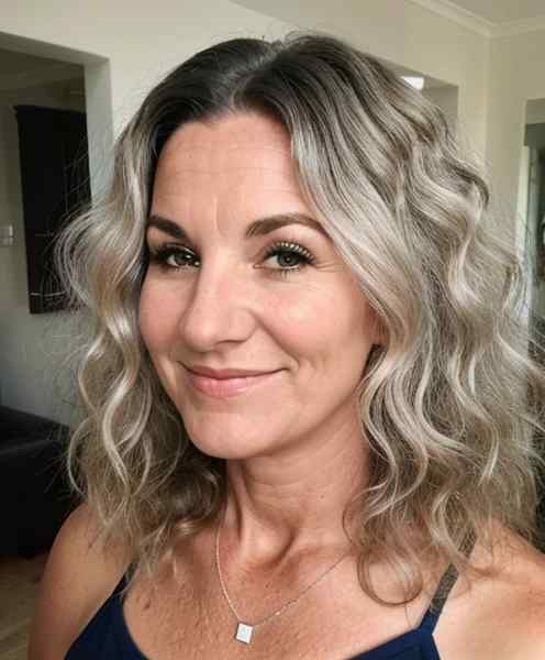 Curly silver waves on woman over 60