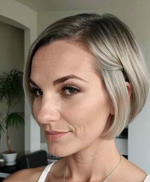 Silver French bob hairstyle.