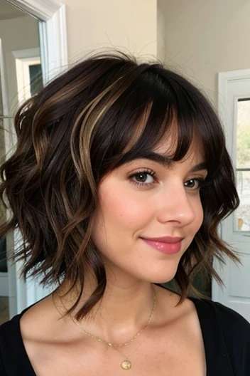 Layered Curly Bob with Highlights