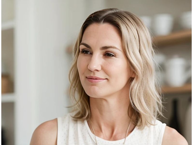 Shoulder-length white waves on older woman