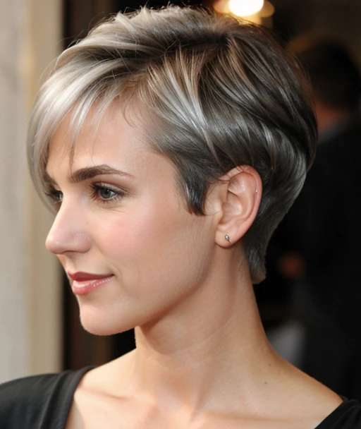 Silver Pixie Bob Hairstyle for Women Over 50 with Fine Hair