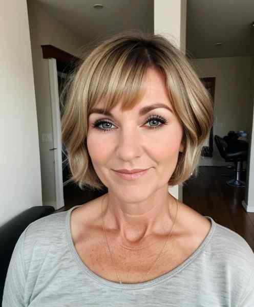 Soft curled bob haircut on older woman