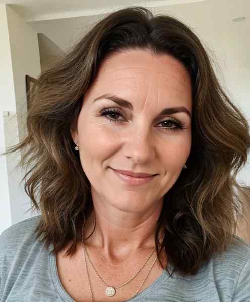 Voluminous waves on older woman with brown hair