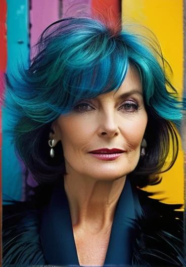 Chic woman over 50 wearing a textured lob with feathered bangs, adding movement and dimension to her look.