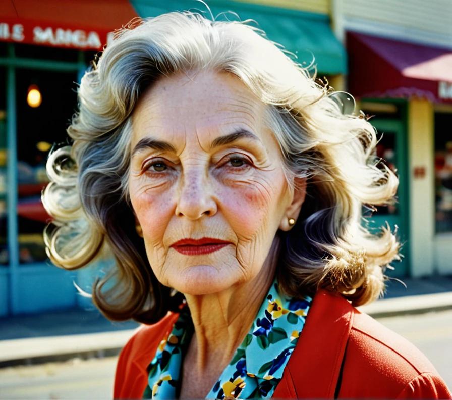 Mature woman in her 70s with tousled waves, exuding natural and effortless beauty.