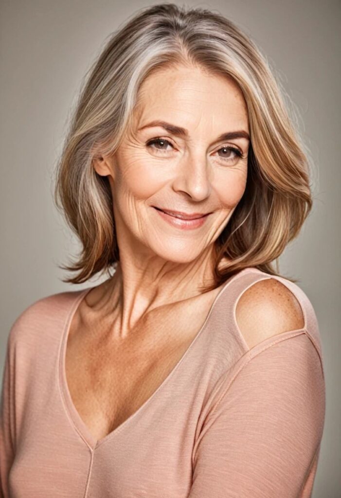 A woman over 50 with sleek straight layers, offering a polished and sophisticated look with medium-length hair.