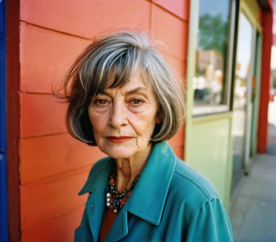 Older woman with a choppy bob and side fringe, offering a trendy and textured style.