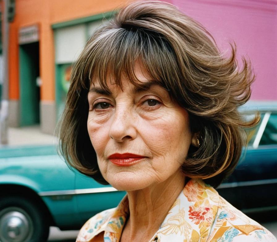 Older woman with a short, layered bob and feathered bangs, adding texture and sophistication.