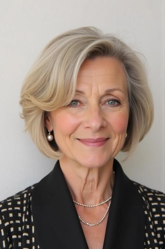 Classic bob medium-length hairstyle for women over 60, timeless and elegant with a classic bob cut