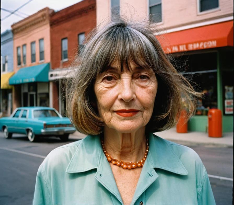 Older woman with a long bob and choppy bangs, providing a trendy and carefree style.