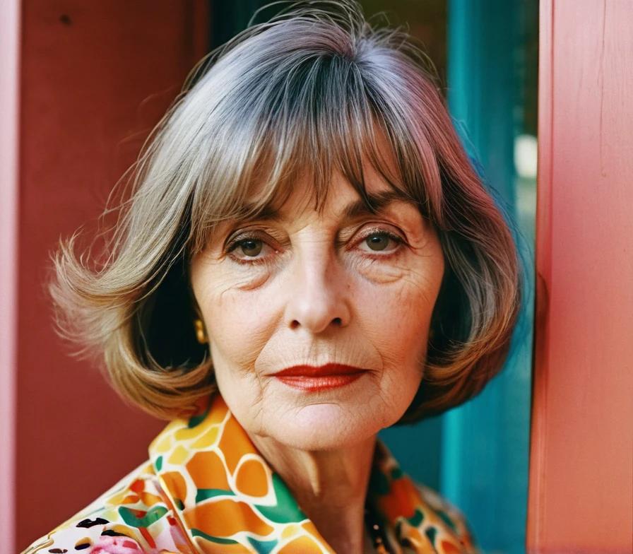 Mature woman with a blunt lob and curtain bangs, showcasing a bold and modern style.