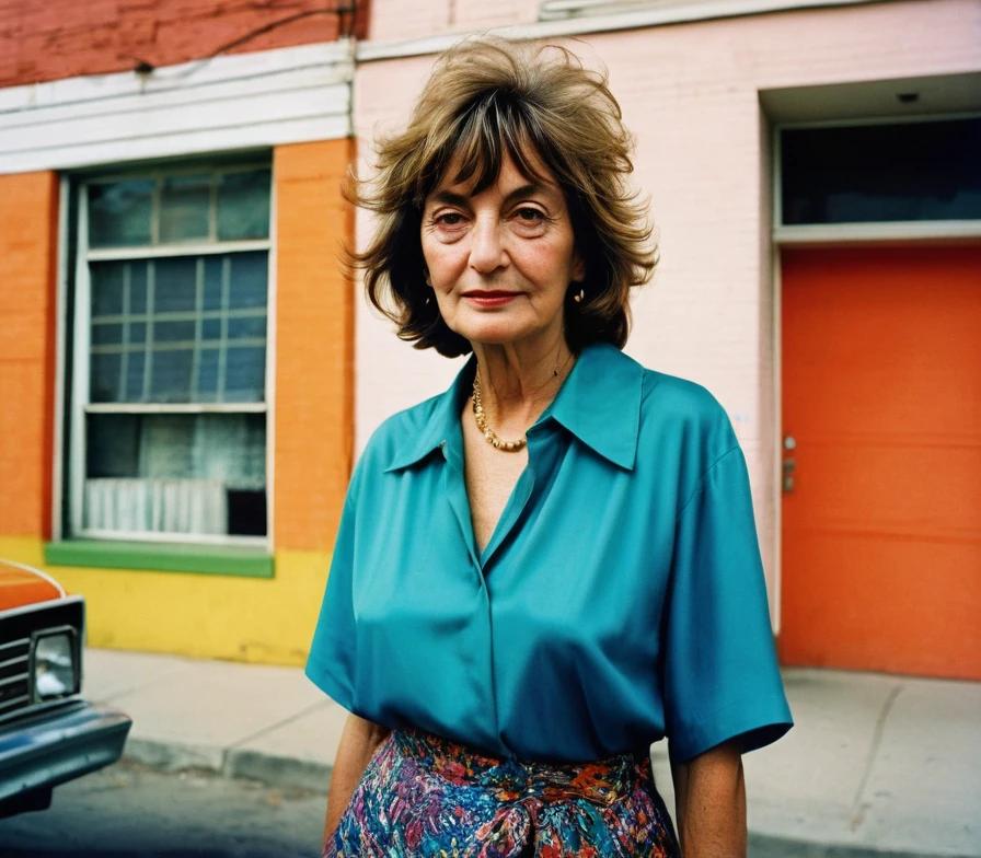 Mature woman with a tousled bob and choppy bangs, providing a carefree and trendy vibe.