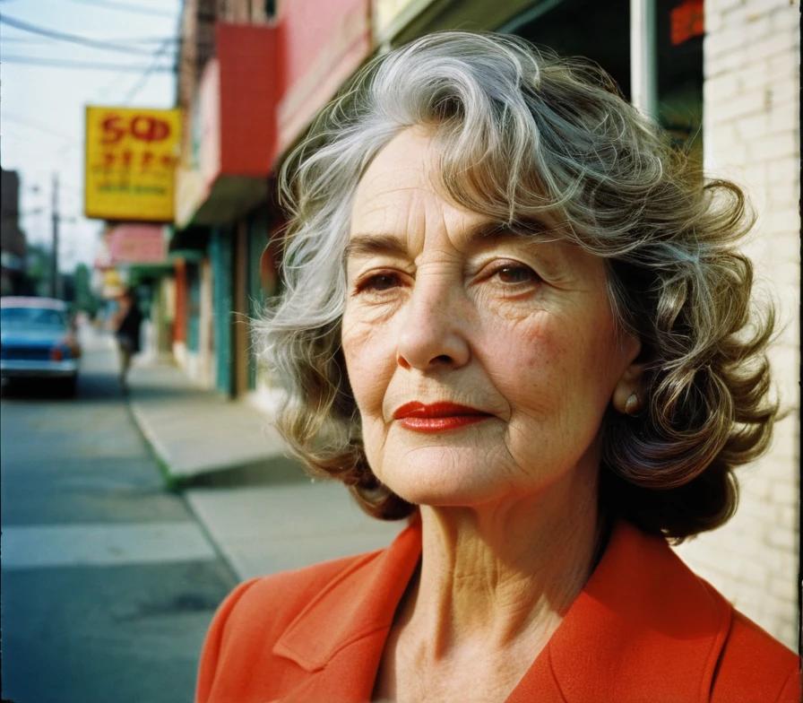 Older woman with a wavy shoulder-length cut and side bangs, adding softness and elegance.