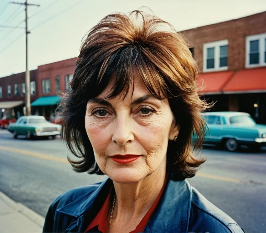 Mature woman with a short shag and side fringe, offering a modern and textured style.