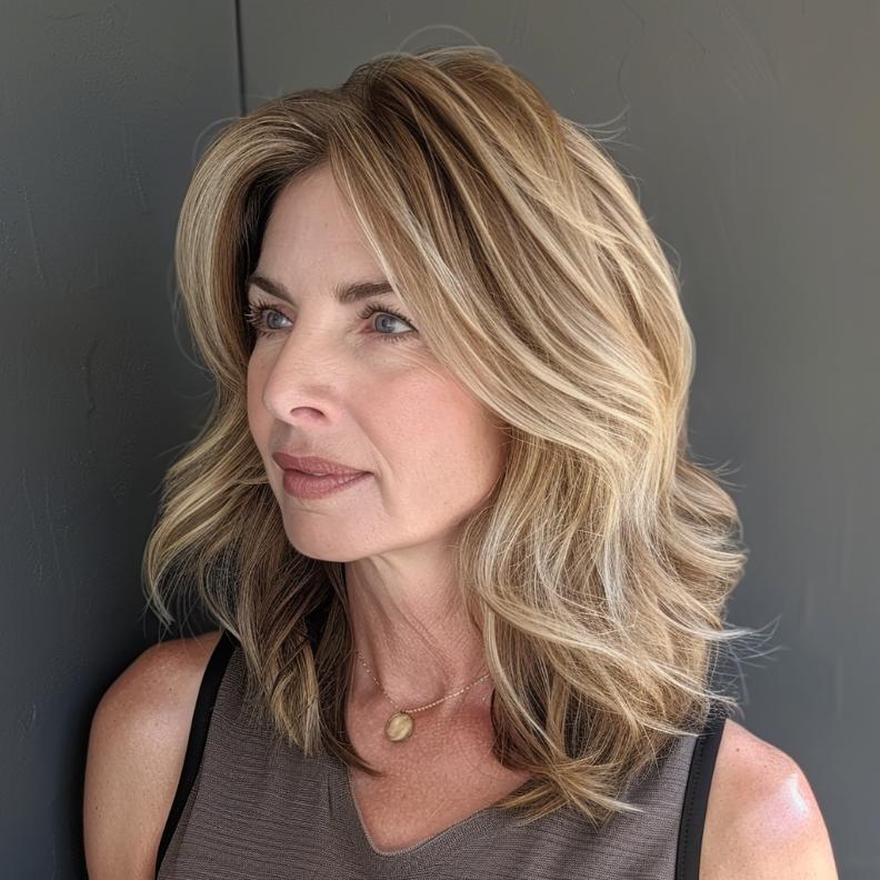 A Blunt Cut with Subtle Waves for Women Over 40 with Thick Hair, providing a sleek, modern style with soft movement