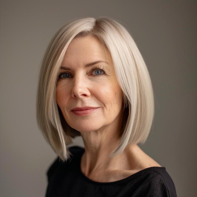 A Graduated Bob for Women Over 40 with Thick Hair, providing a sleek, angled cut that adds sophistication and edge.