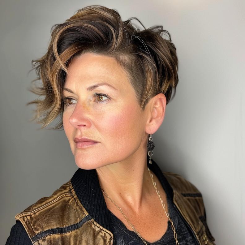 A Long Pixie with Undercut for Women Over 40 with Thick Hair, blending edgy style with practical length