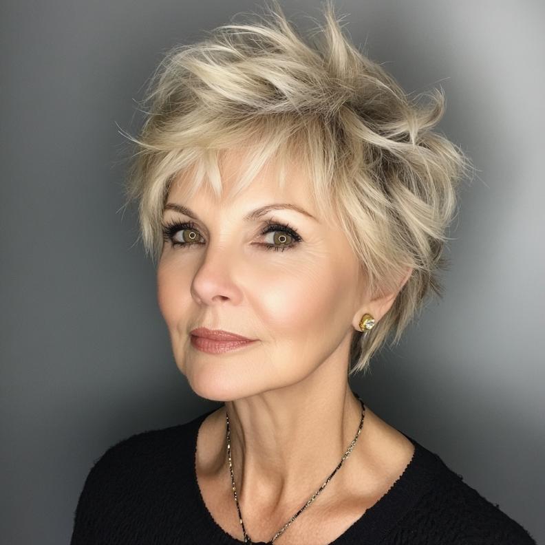 A Short Shag with choppy ends for an edgy look, a bold short hairstyle for women over 70.