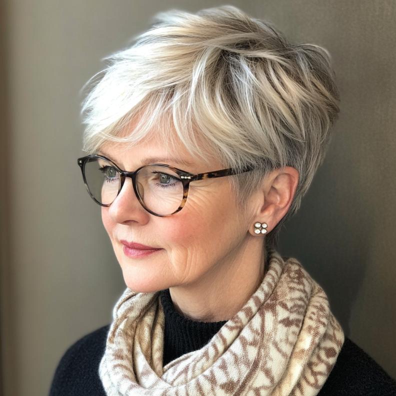 A Softly Layered Crop that adds gentle movement, a subtle short hairstyle for women over 70.