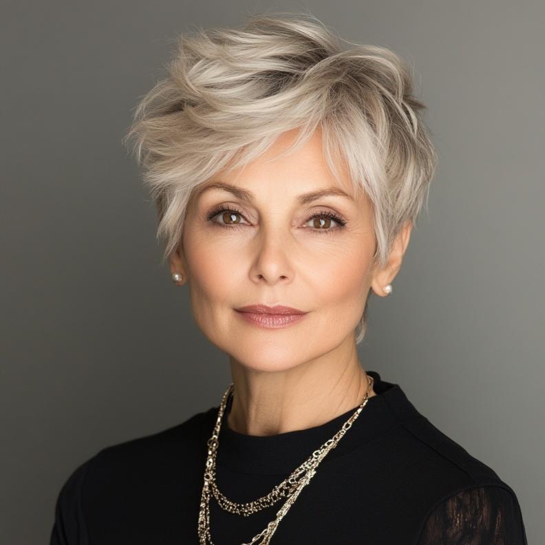 A Voluminous Pixie that adds fullness and body, an excellent short hairstyle for women over 70.