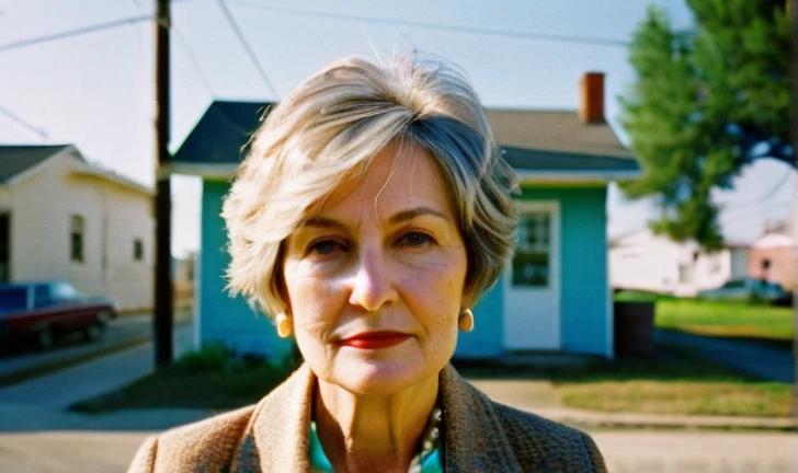 A gentle and blended pixie haircut on a mature woman, featuring soft layers.