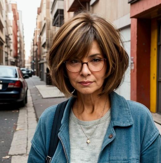 A playful, short shaggy haircut with textured layers, great for women over 50 who wear glasses.