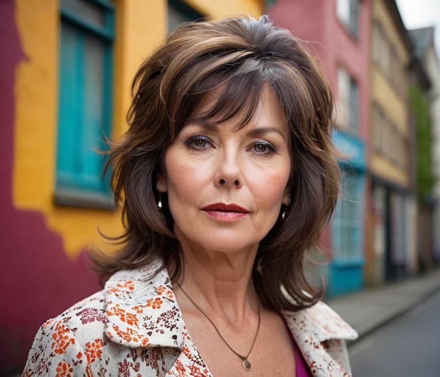 A retro-inspired shag hairstyle with extra volume at the crown, offering a dramatic and stylish look for women over 50.