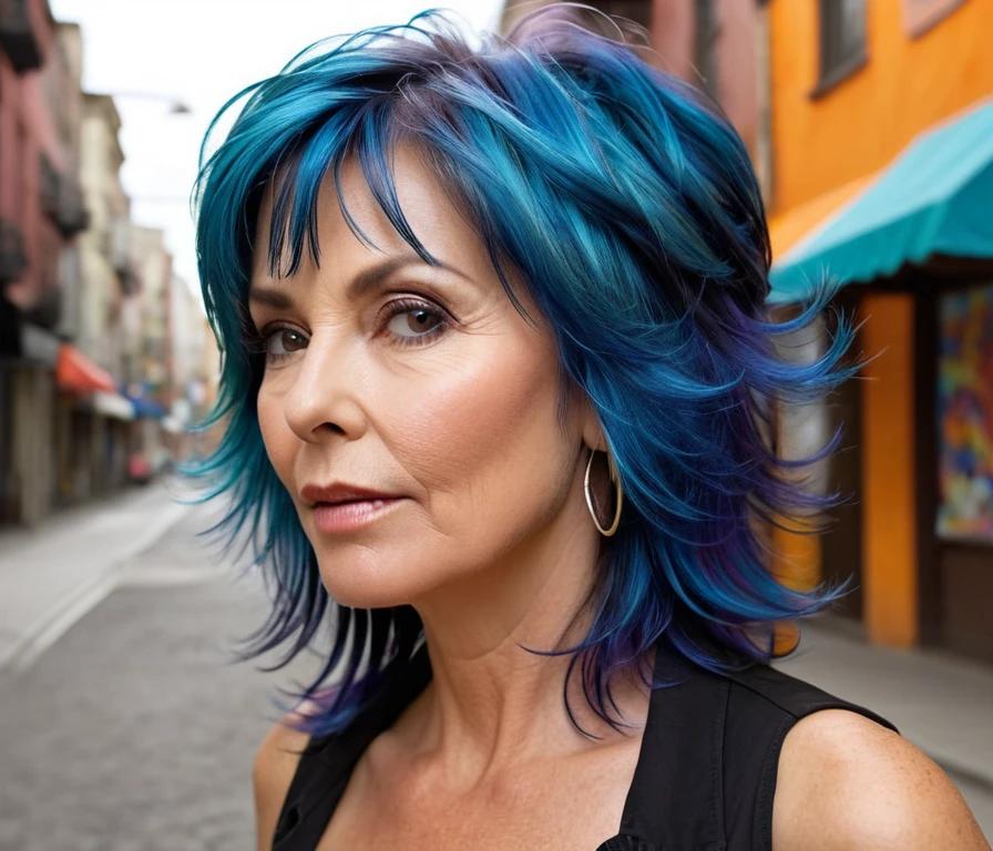 A shag hairstyle with side-parted layers, adding volume and structure, perfect for women over 50 seeking a versatile haircut.