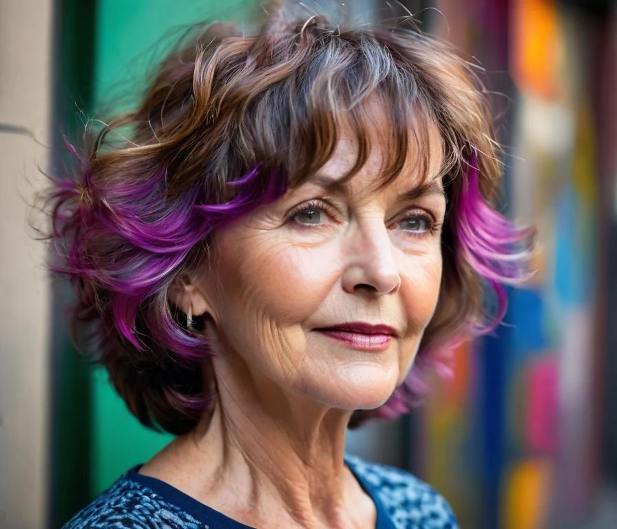 A shaggy bob haircut with a wavy texture, versatile and easy to style, perfect for women over 50.