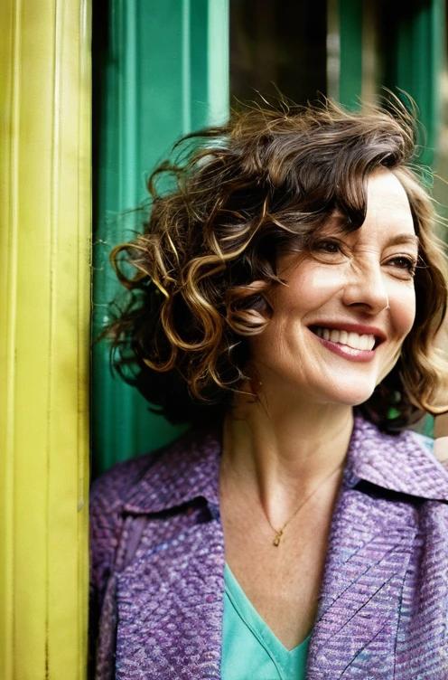 A shoulder-length curly bob that brings a playful and dynamic look, perfect for women over 40.