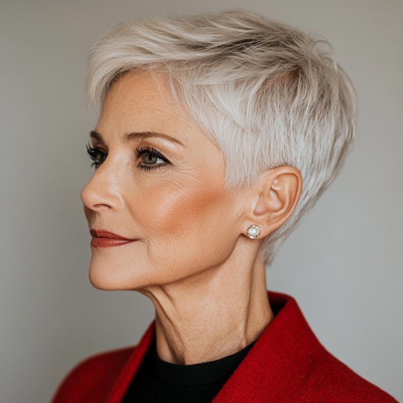 A sleek and timeless Classic Pixie Cut, perfect as a short hairstyle for women over 70.