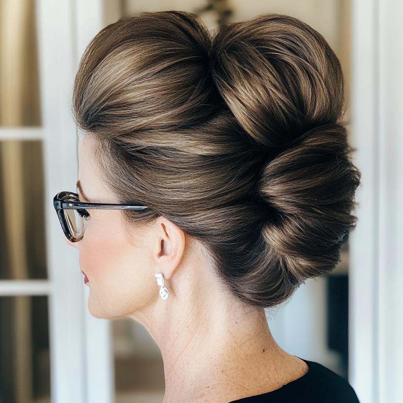 A sophisticated French twist updo, perfect for adding a touch of elegance to women over 40 with glasses.