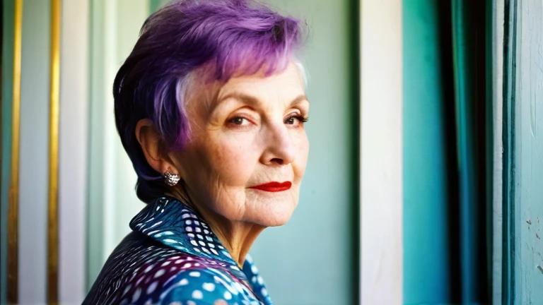 A stylish elderly woman with a pixie cut featuring a subtle undercut for contrast.