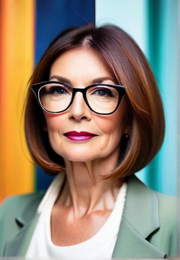 A stylish long bob with face-framing layers, perfect for women over 50 wearing glasses.