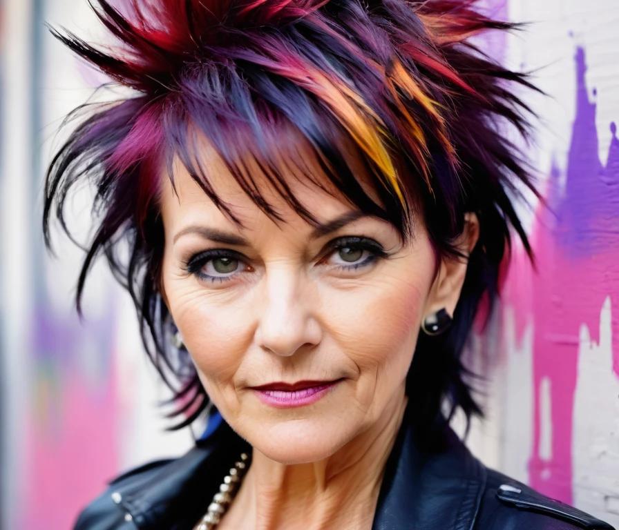 An edgy shag hairstyle with spiky ends, adding a bold and modern flair for women over 50.