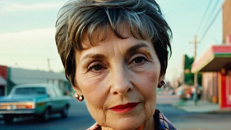 An older woman with a pixie cut, enhanced by subtle highlights to add dimension.