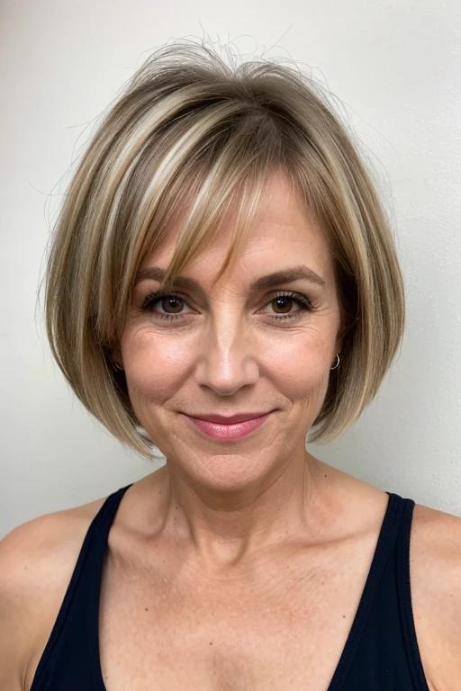 Asymmetrical bob for women over 50 with fine hair, providing an edgy and dynamic look with uneven lengths.