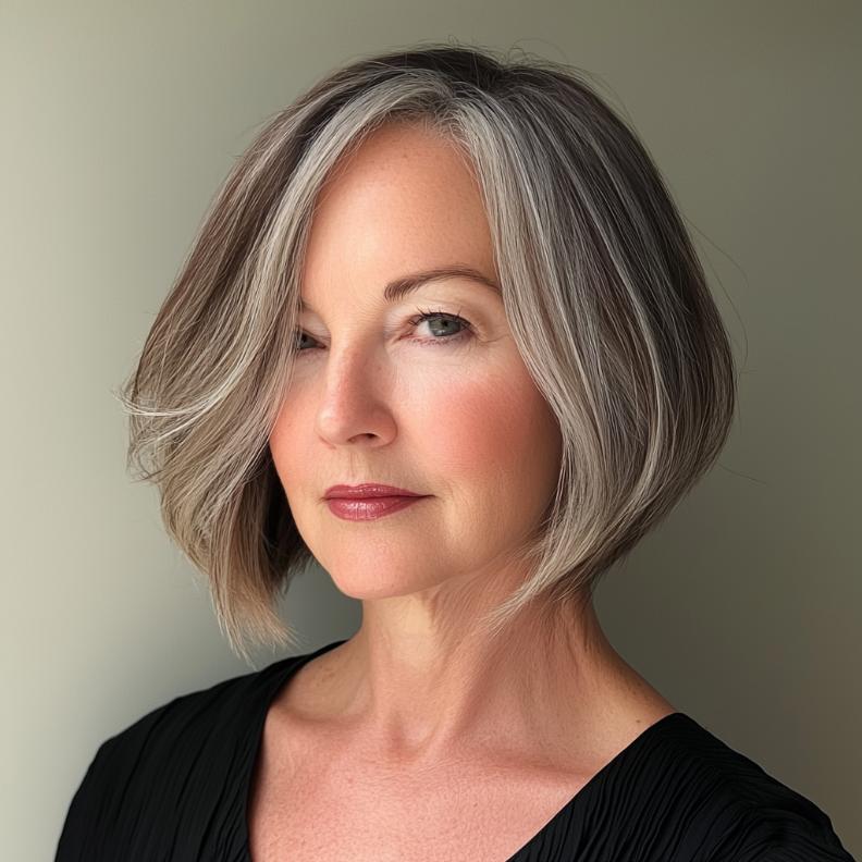 Bold Asymmetrical Bob for women over 50, featuring uneven lengths for a contemporary and edgy appearance.