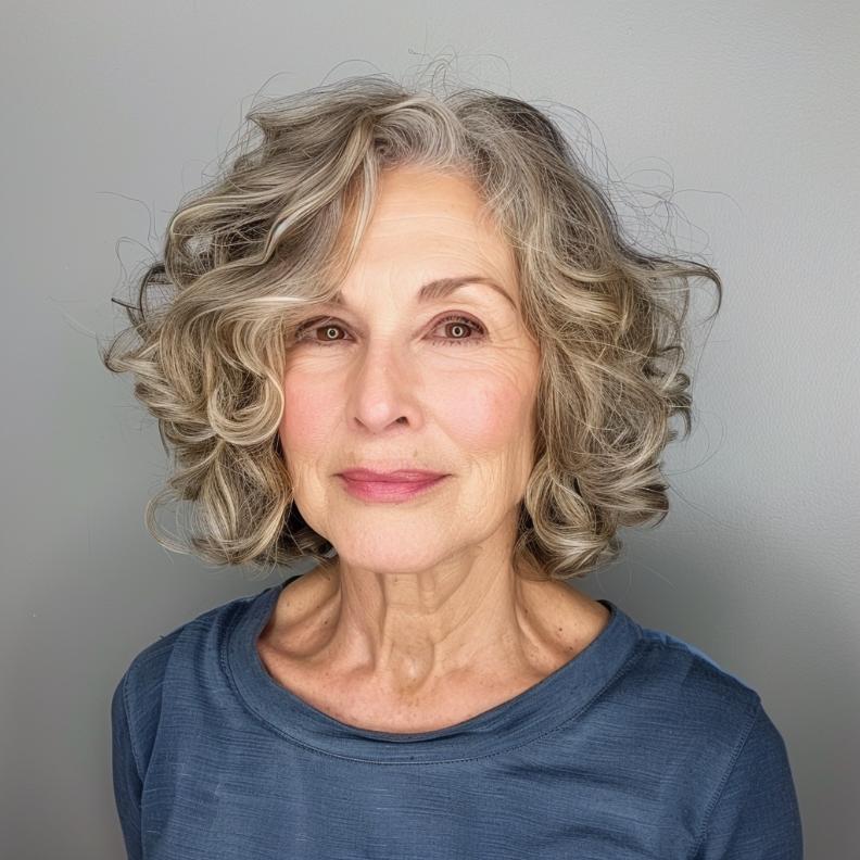 Bouncy Curly Bob for Women Over 60 with Fine Hair, adding texture and volume.