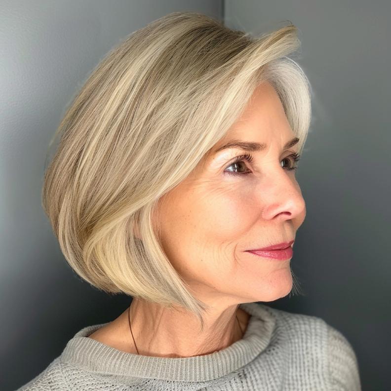 Chic Inverted Bob for Women Over 60 with Fine Hair, featuring a dynamic, volumizing shape