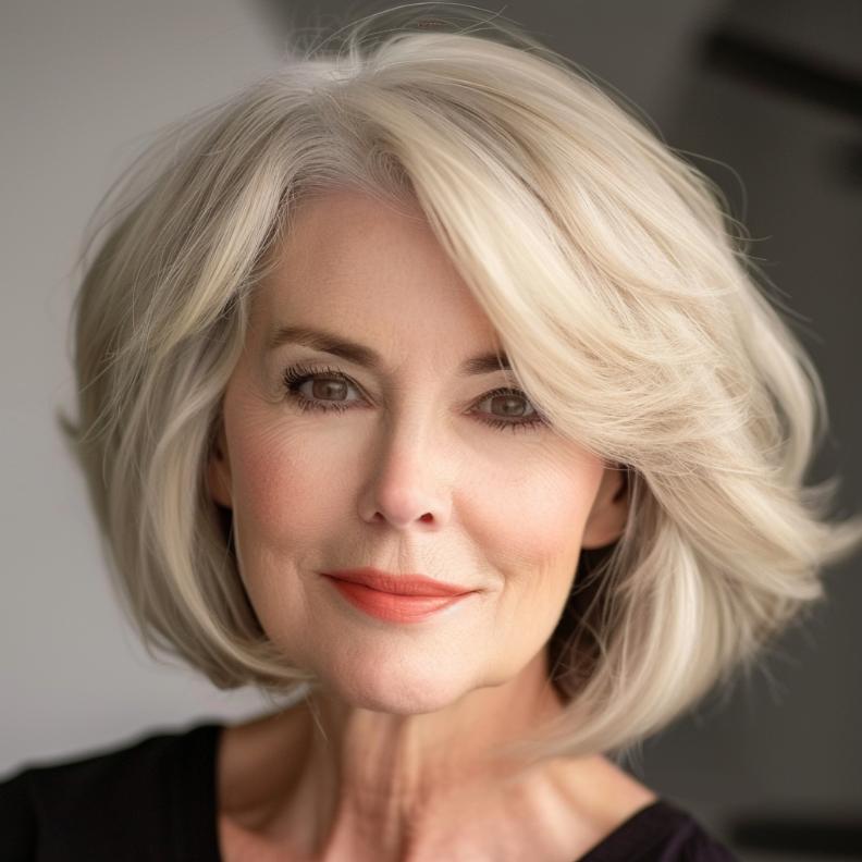 Chic Layered Bob for Women Over 60 with Fine Hair, offering added volume and movement.