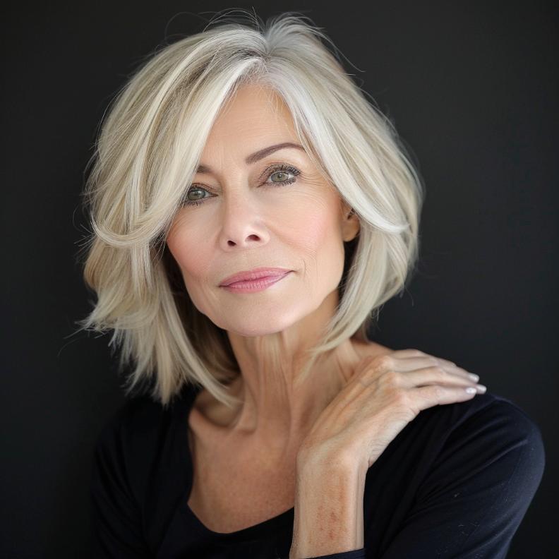 Chic Side-Parted Bob for Women Over 60 with Fine Hair, adding height and volume