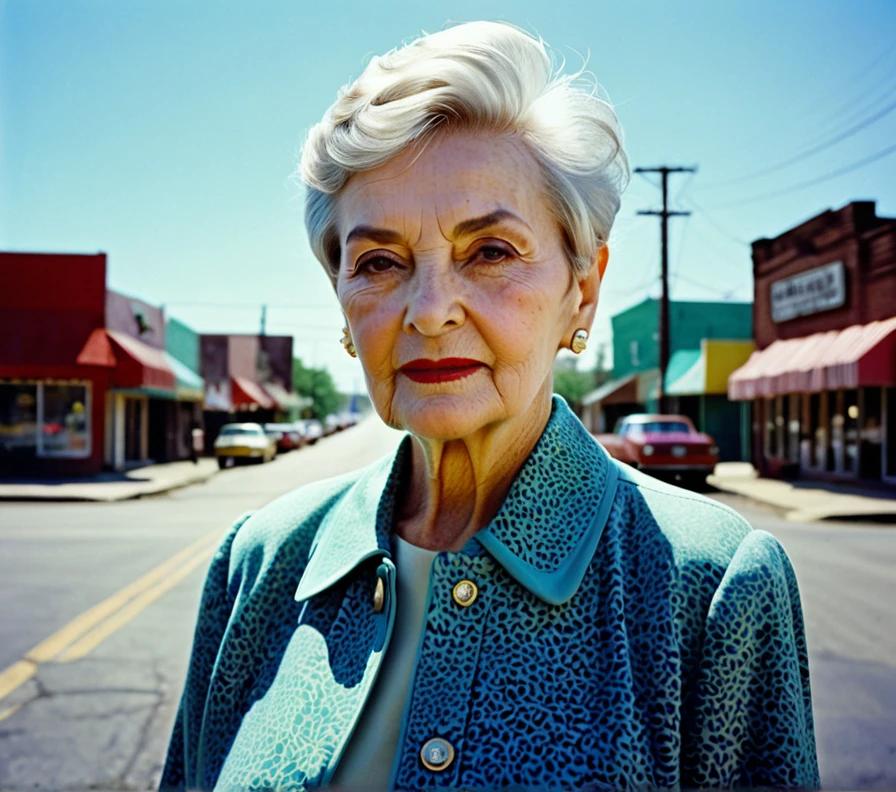 Chic elderly woman with a classic pixie cut, exuding timeless beauty.