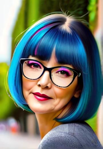 Chin-Length Rounded Bob with Bangs Hairstyle for women over 50 with glasses.