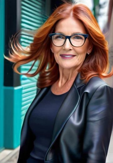 Copper Waves Hairstyle for Women Over 50 with Glasses.