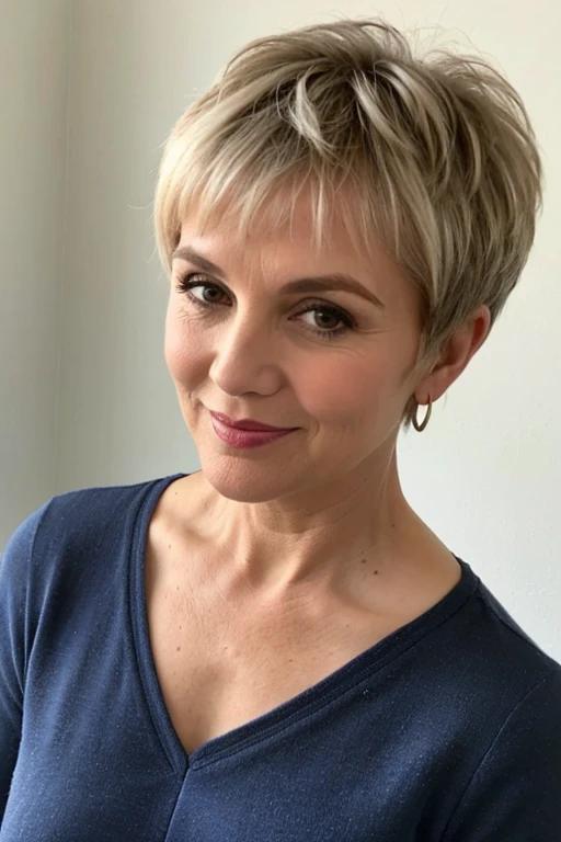 Cropped pixie cut for women over 50 with fine hair, creating a short and stylish look with minimal length.